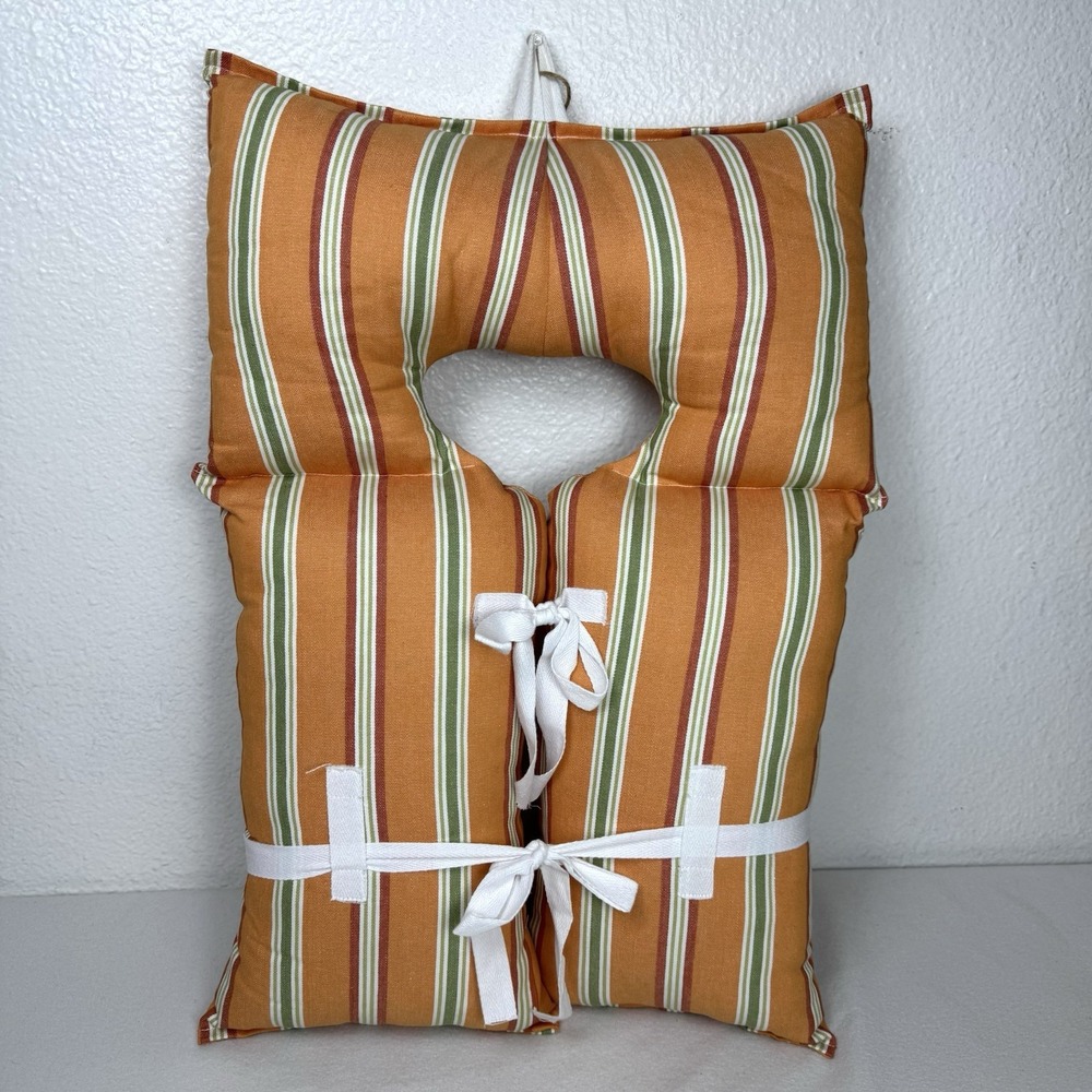 Handmade Life Jacket Wall Decor Orange Striped Cushion Pillow Vest Coastal Beach